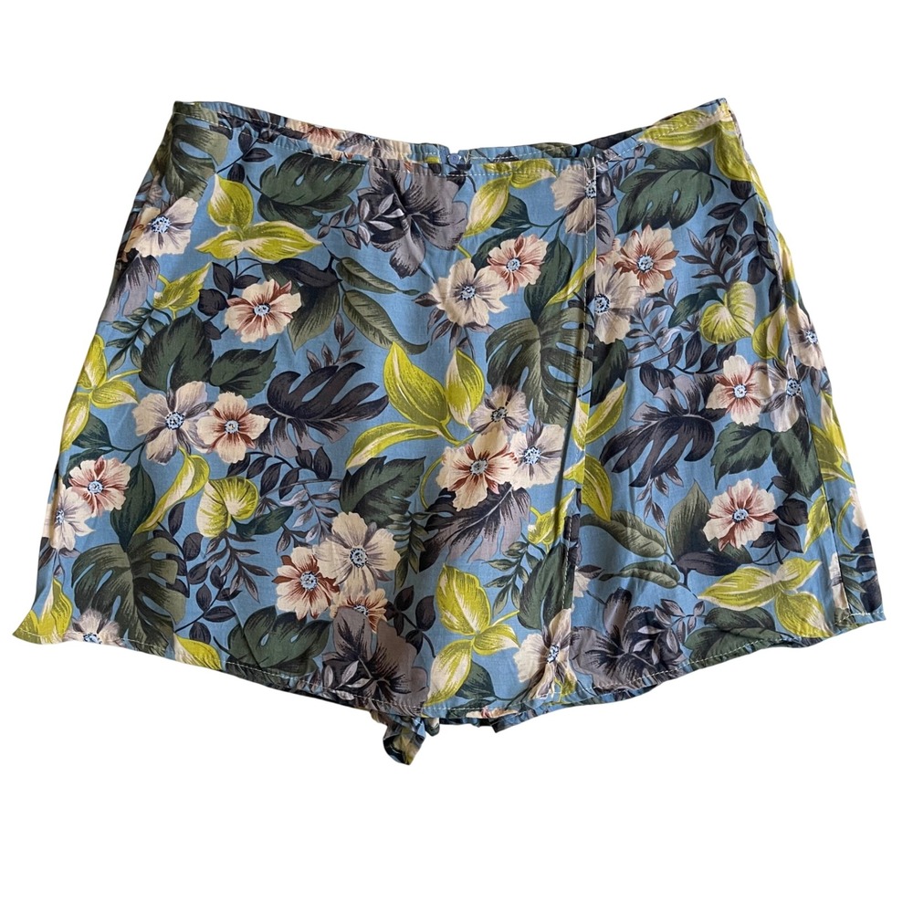 Jonathan Martin‎ Wrap Around Shorts Kids L Blue Floral Tropical Vintage Hawaiian